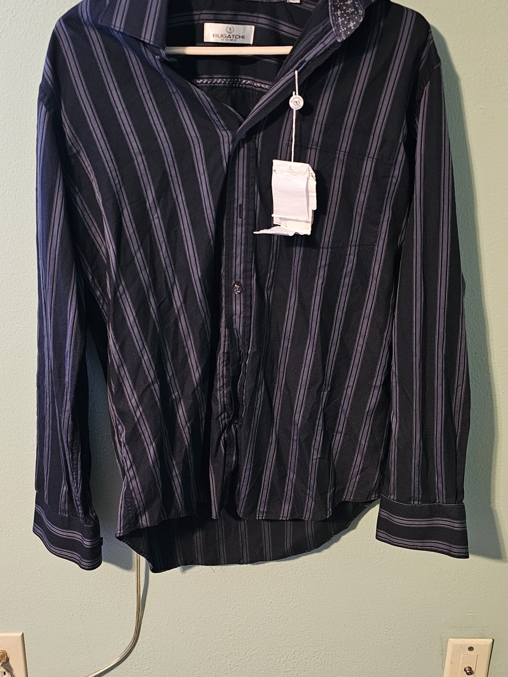 Bugatchi Black Shirt with Gray Stripes